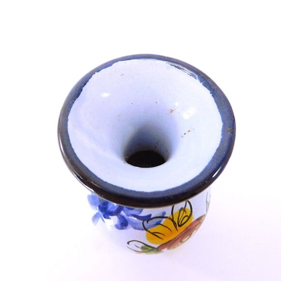 Small Portuguese Vase Hand Painted With Floral Design Ceramic  3" - Picture 4 of 7